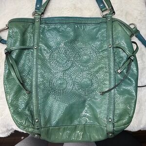 Coach Audrey Op Art Perforated Tote Marine Aqua Patent leather 2 Way 19569 2 Way